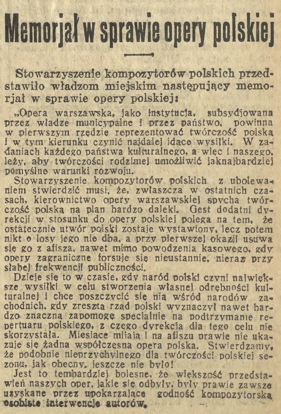 Skan - memoriał w sprawie opery Kurier Polski 1929 nr 134 17 maja